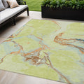 5 X 8 Artichoke Green Blue And Brown Abstract Washable Indoor Outdoor Area Rug