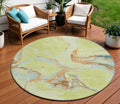 8 Artichoke Green Blue And Brown Round Abstract Washable Indoor Outdoor Area Rug