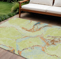 10 X 14 Artichoke Green Blue And Brown Abstract Washable Indoor Outdoor Area Rug