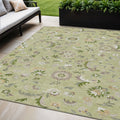 5 X 8 Artichoke Green Gray And Brown Floral Washable Indoor Outdoor Area Rug