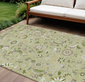 9 X 12 Artichoke Green Gray And Brown Floral Washable Indoor Outdoor Area Rug