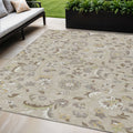 5 X 8 Beige Brown And Gray Floral Washable Indoor Outdoor Area Rug