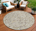 8 Beige Brown And Gray Round Floral Washable Indoor Outdoor Area Rug