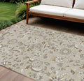 9 X 12 Beige Brown And Gray Floral Washable Indoor Outdoor Area Rug