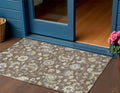 3 X 5 Chocolate Beige And Blue Floral Washable Indoor Outdoor Area Rug