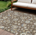 10 X 14 Chocolate Beige And Blue Floral Washable Indoor Outdoor Area Rug