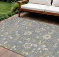 10 X 14 Gray Blue And Green Floral Washable Indoor Outdoor Area Rug