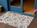 3 X 5 Linen Pink And Denim Blue Floral Washable Indoor Outdoor Area Rug
