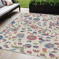 5 X 8 Linen Pink And Denim Blue Floral Washable Indoor Outdoor Area Rug