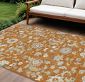 10 X 14 Copper Green And Gray Floral Washable Indoor Outdoor Area Rug