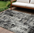 8 X 10 Black And Gray Abstract Washable Indoor Outdoor Area Rug
