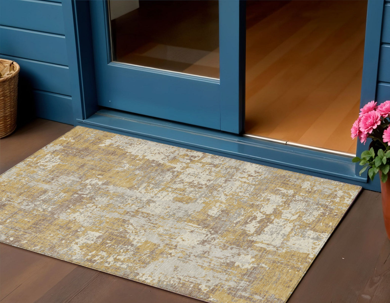 3 X 5 Gold Brown And Beige Abstract Washable Indoor Outdoor Area Rug