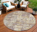 8 Lavender Gold And Beige Round Abstract Washable Indoor Outdoor Area Rug