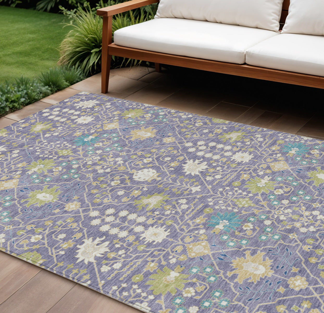 10 X 14 Lavender Blue And Green Oriental Washable Indoor Outdoor Area Rug