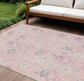 8 X 10 Pink Purple And Gray Oriental Washable Indoor Outdoor Area Rug
