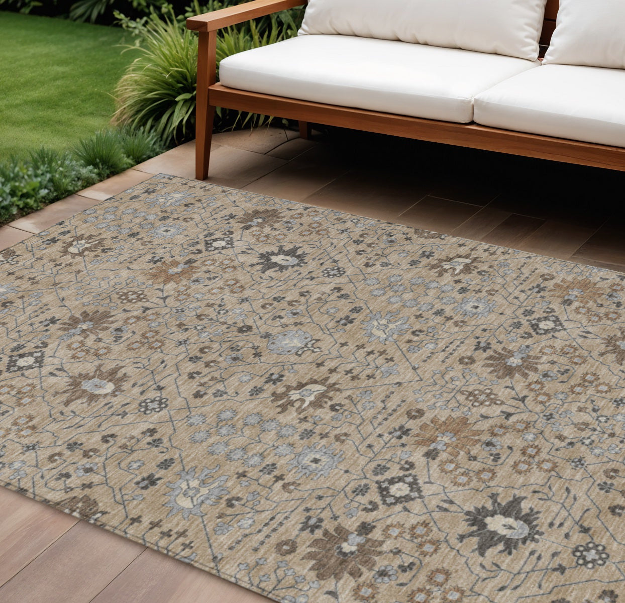 9 X 12 Taupe Brown And Gray Oriental Washable Indoor Outdoor Area Rug