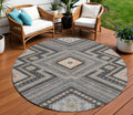 8 Gray Charcoal And Pink Round Tribal Washable Indoor Outdoor Area Rug
