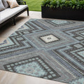 5 X 8 Pewter Charcoal And Sky Blue Tribal Washable Indoor Outdoor Area Rug