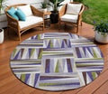 8 Lavender Brown And Green Round Geometric Washable Indoor Outdoor Area Rug