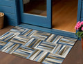 3 X 5 Navy Blue Brown And Beige Geometric Washable Indoor Outdoor Area Rug