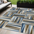 5 X 8 Navy Blue Brown And Beige Geometric Washable Indoor Outdoor Area Rug
