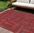 8 X 10 Red And Brown Geometric Washable Indoor Outdoor Area Rug