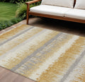 9 X 12 Gold Copper And Gray Striped Washable Indoor Outdoor Area Rug