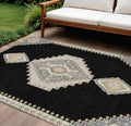 10 X 14 Black Gold And Gray Oriental Washable Indoor Outdoor Area Rug