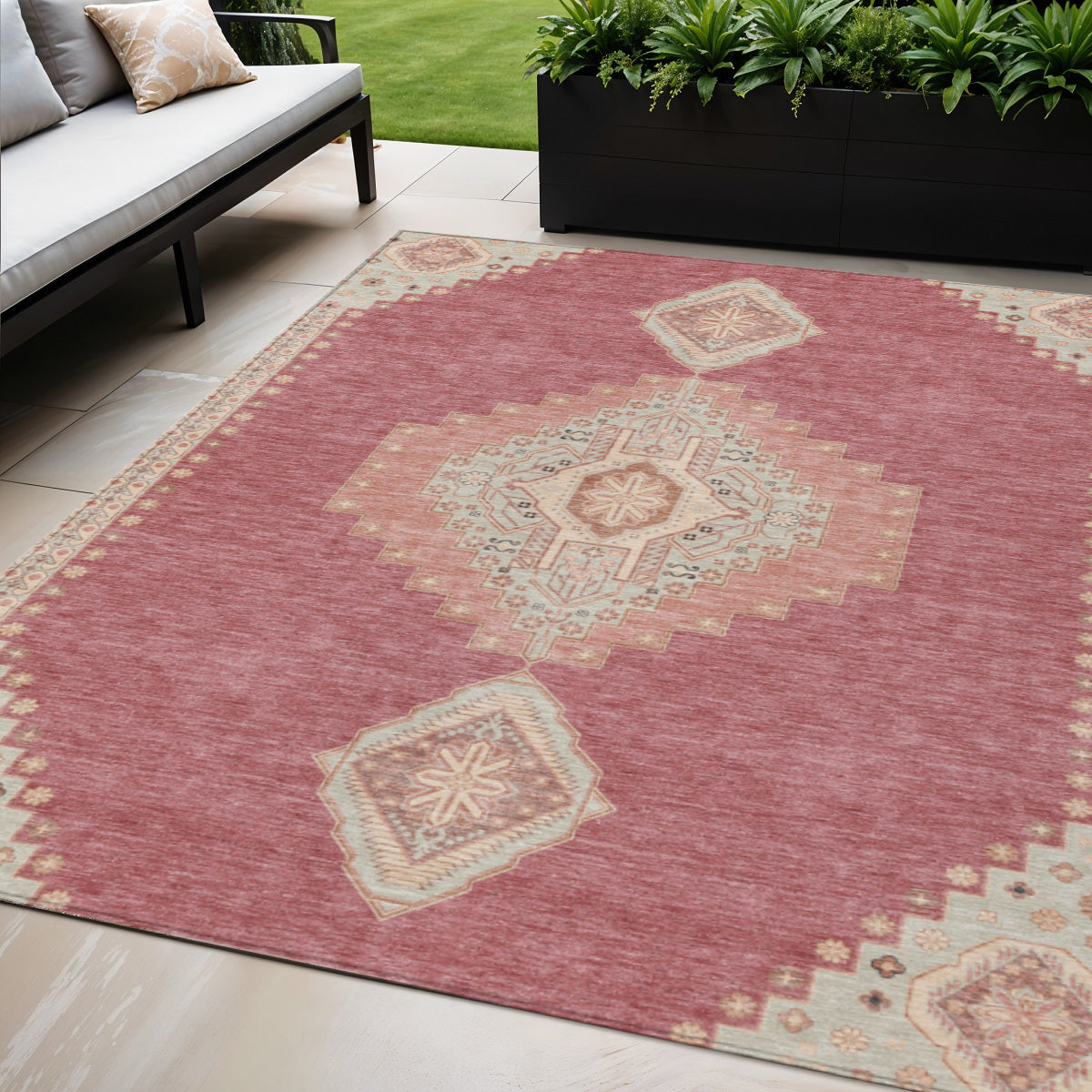 5 X 8 Blush Gray And Beige Oriental Washable Indoor Outdoor Area Rug