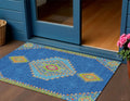 3 X 5 Denim Blue Red And Green Oriental Washable Indoor Outdoor Area Rug