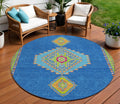 8 Denim Blue Red And Green Round Oriental Washable Indoor Outdoor Area Rug
