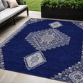5 X 8 Navy Blue Gray And Brown Oriental Washable Indoor Outdoor Area Rug