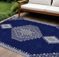 9 X 12 Navy Blue Gray And Brown Oriental Washable Indoor Outdoor Area Rug