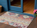3 X 5 Linen Pink And Yellow Aztec Washable Indoor Outdoor Area Rug