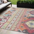 5 X 8 Linen Pink And Yellow Aztec Washable Indoor Outdoor Area Rug