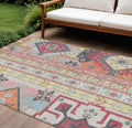 10 X 14 Linen Pink And Yellow Aztec Washable Indoor Outdoor Area Rug