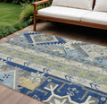 10 X 14 Navy Blue Green And Gray Aztec Washable Indoor Outdoor Area Rug