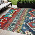 5 X 8 Red Pink And Teal Blue Aztec Washable Indoor Outdoor Area Rug