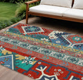 9 X 12 Red Pink And Teal Blue Aztec Washable Indoor Outdoor Area Rug