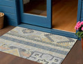 3 X 5 Silver Beige And Gold Aztec Washable Indoor Outdoor Area Rug