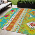 5 X 8 Teal Blue Green And Pink Aztec Washable Indoor Outdoor Area Rug