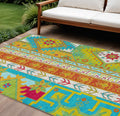 10 X 14 Teal Blue Green And Pink Aztec Washable Indoor Outdoor Area Rug