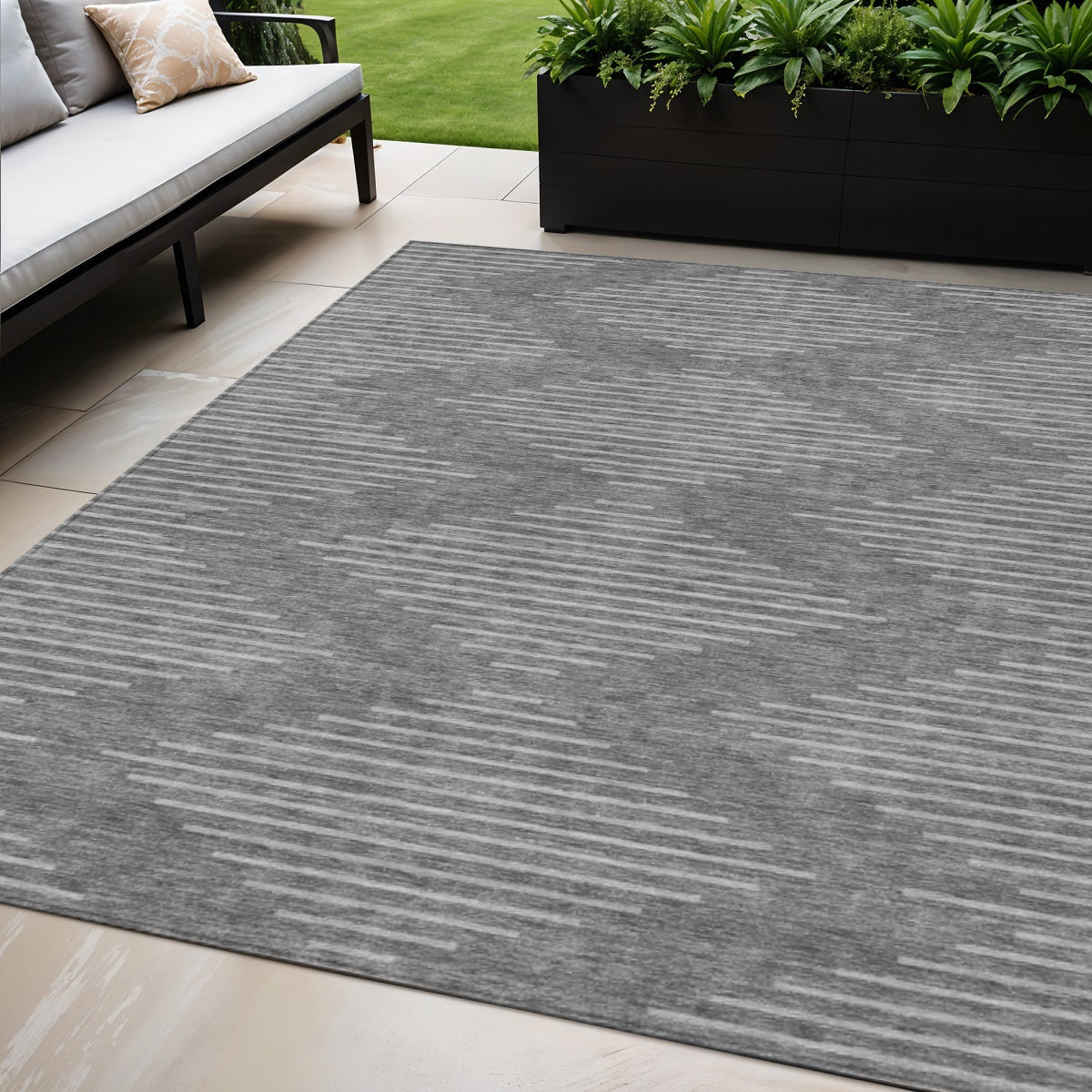 5 X 8 Charcoal And Silver Geometric Washable Indoor Outdoor Area Rug