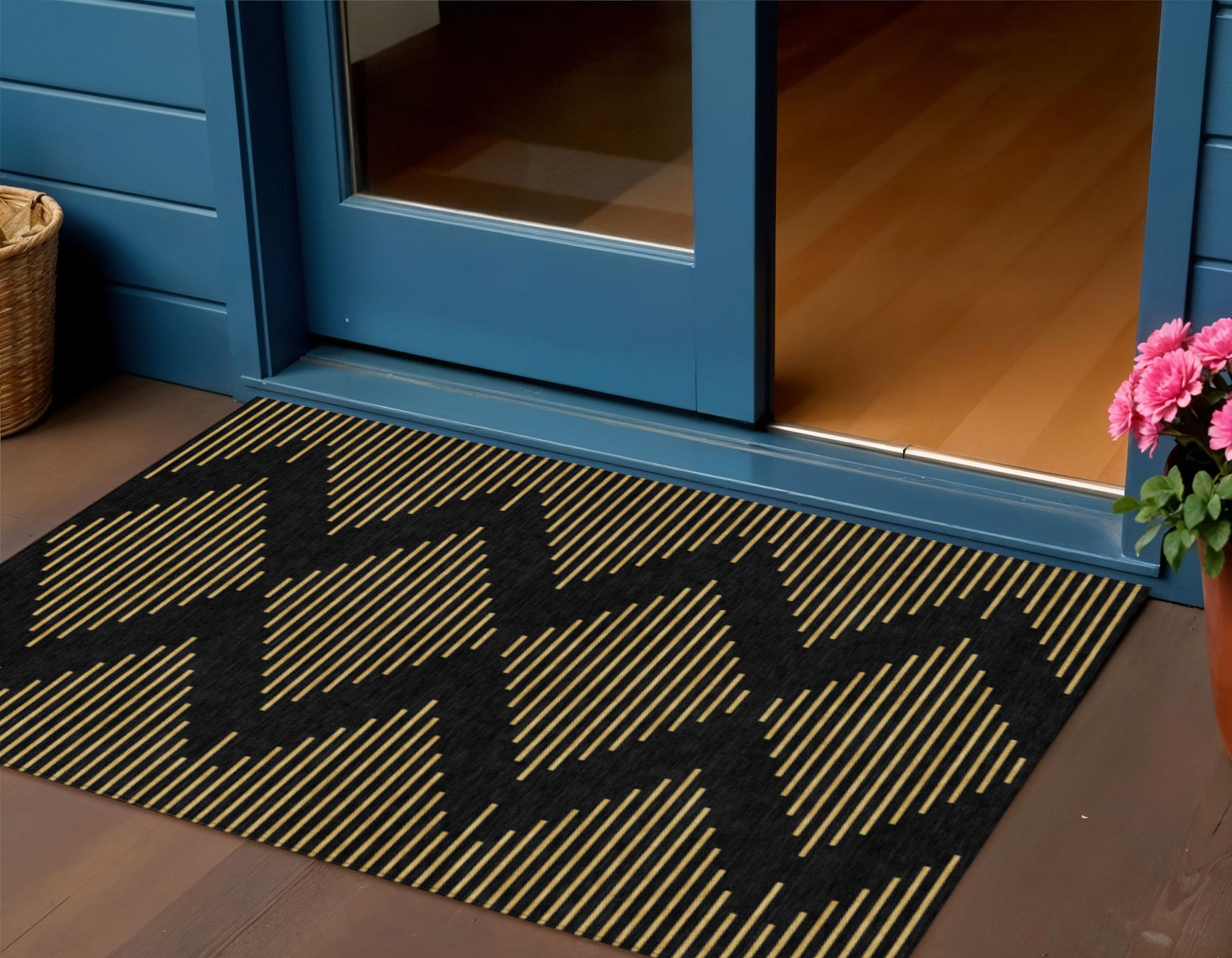 3 X 5 Black And Beige Geometric Washable Indoor Outdoor Area Rug
