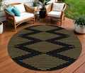 8 Black And Beige Round Geometric Washable Indoor Outdoor Area Rug