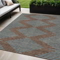 5 X 8 Brown And Aqua Geometric Washable Indoor Outdoor Area Rug