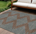 10 X 14 Brown And Aqua Geometric Washable Indoor Outdoor Area Rug
