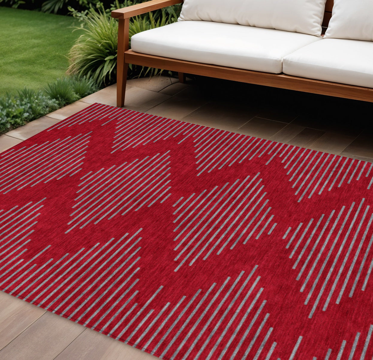 9 X 12 Red And Gray Geometric Washable Indoor Outdoor Area Rug
