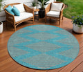 8 Teal Blue And Pink Round Geometric Washable Indoor Outdoor Area Rug