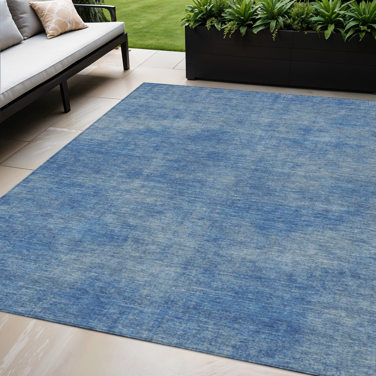 5 X 8 Blue Washable Indoor Outdoor Area Rug